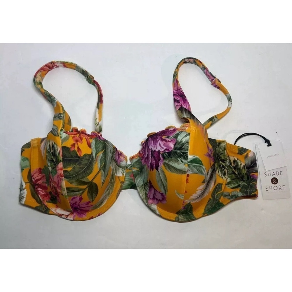 New Floral Bikini Top 34B Small Hawaiian Flower Shade & Shore Ruffle Swim Suit - Picture 2 of 4